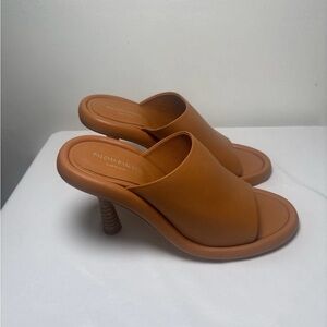 Paloma Barcelo Cognac Leather Open-Toe Mule Heels